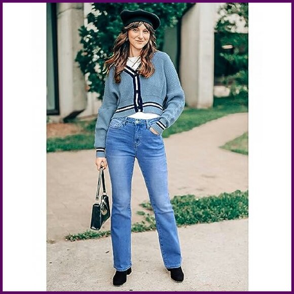 High Waist Fleece Lined Bootcut Jeans Stretchy Thermal Winter Pants - Picture 6 of 8